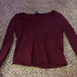 Square Neck Burgundy Full-Sleeve Crop Top